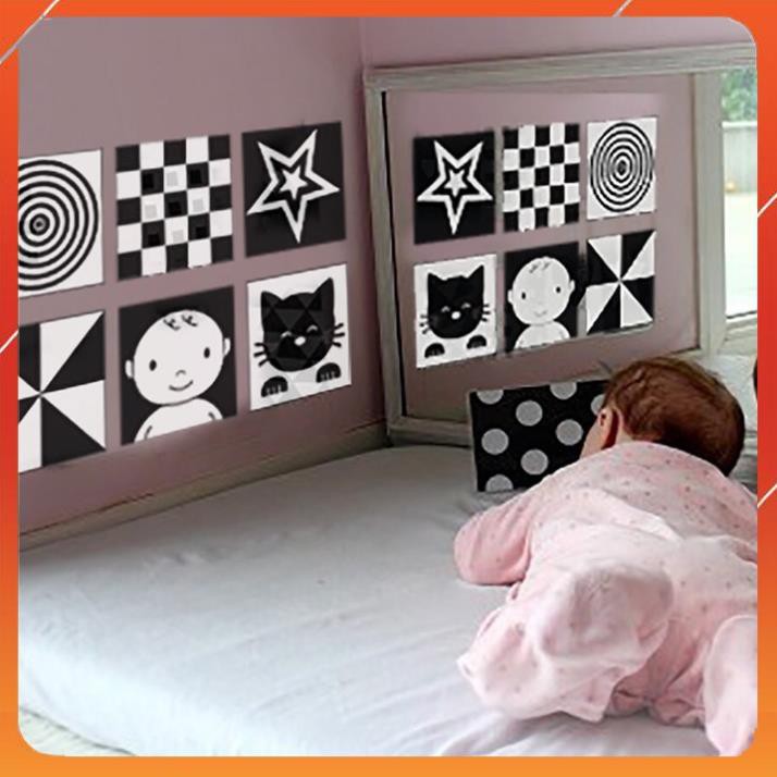 Bộ 6 thẻ KÍCH THÍCH THỊ GIÁC - Decal dán tường cho bé sơ sinh - Mẫu Đen Trắng - Màu Sắc Kích Thích Thị Giác Phát Triển