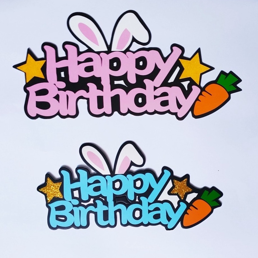 Thẻ cắm Happy Birtday Thỏ cà rốt trang trí bánh kem, hình giấy thỏ cà rốt