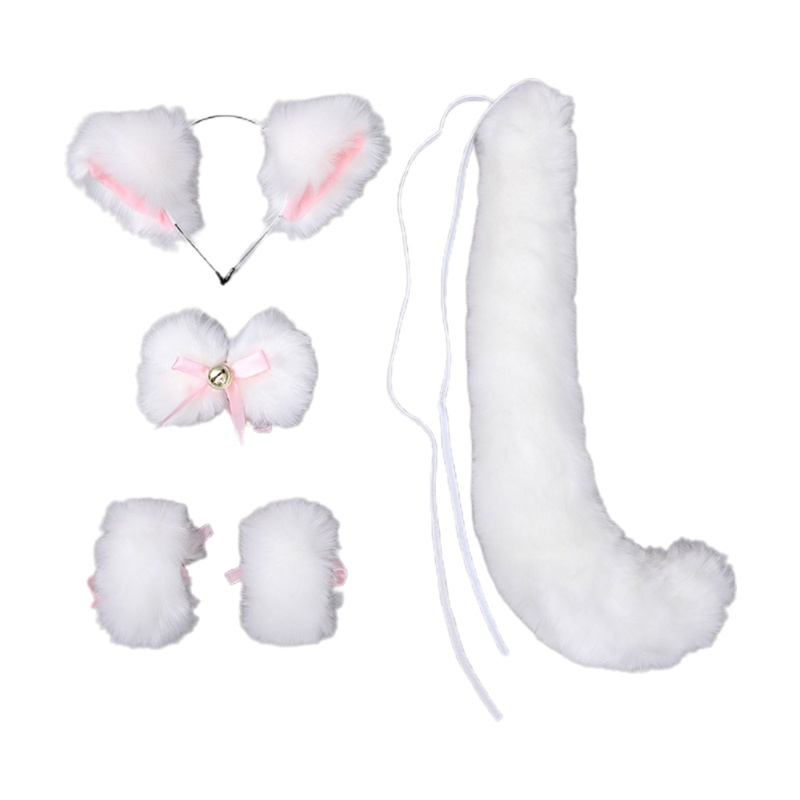 Set 5 Băng Đô Cài Tóc Đính Lông Tai Mèo / Sói Dài / Đuôi Làm Phụ Kiện Chụp Ảnh