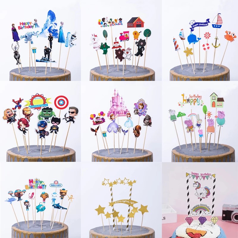 Phụ Kiện Trang Trí Bánh Kem Sinh Nhật Hình Hoạt Hình Disney/Sophia/Frozen/Marvel