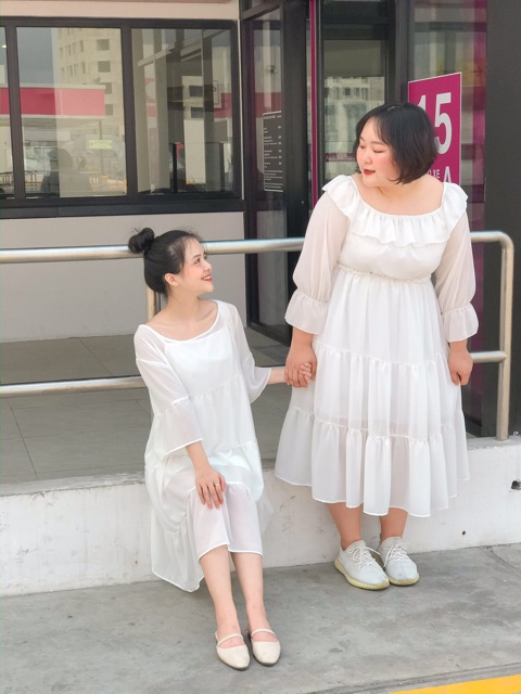 Váy nữ babydoll đi học đi chơi  thiết kế tầng thường layering dress caocaobycaochen 2 màu đen trắng có bigsize