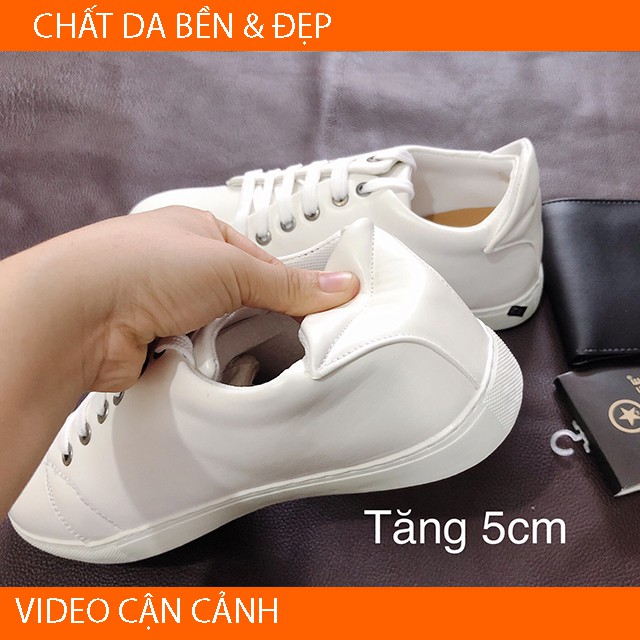 [Tặng Ví Da &amp; Tất] Giày Thể Thao Nam Màu Trắng Độn Đế Tăng Chiều Cao 5cm Cá Tính Lịch Lãm Sang Trọng