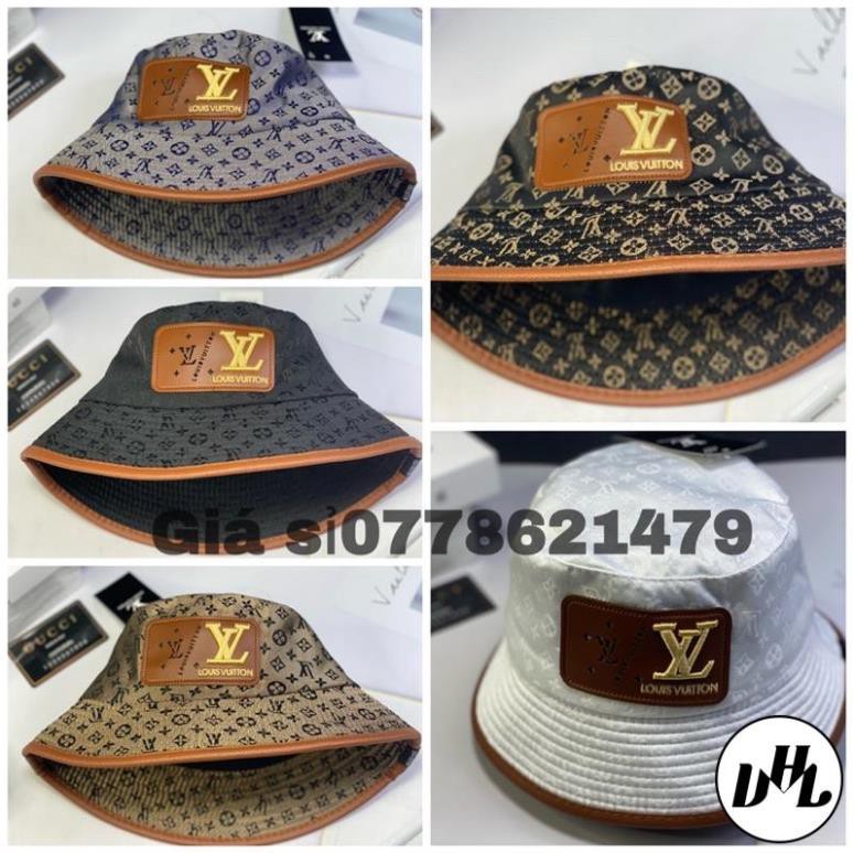 mũ bo bucket da viền vành logo thời trang nữ