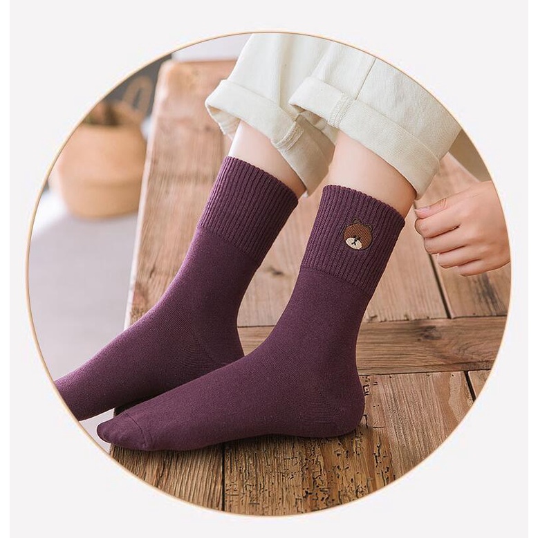 WAFNHA D622 Vớ Cotton Thêu Hình Gấu Dễ Thương