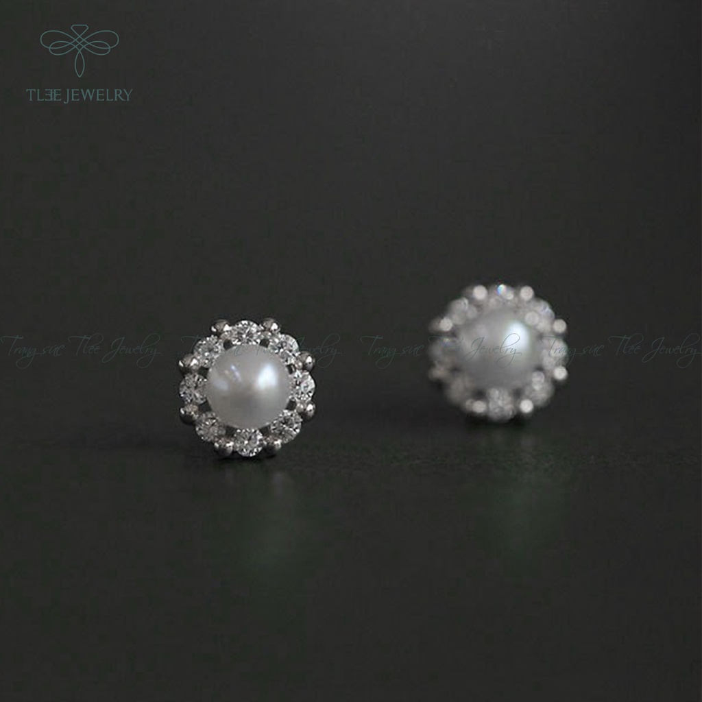 Khuyên tai bạc nữ TLEE trai viền hoa đính đá sang trọng NCJ B0132