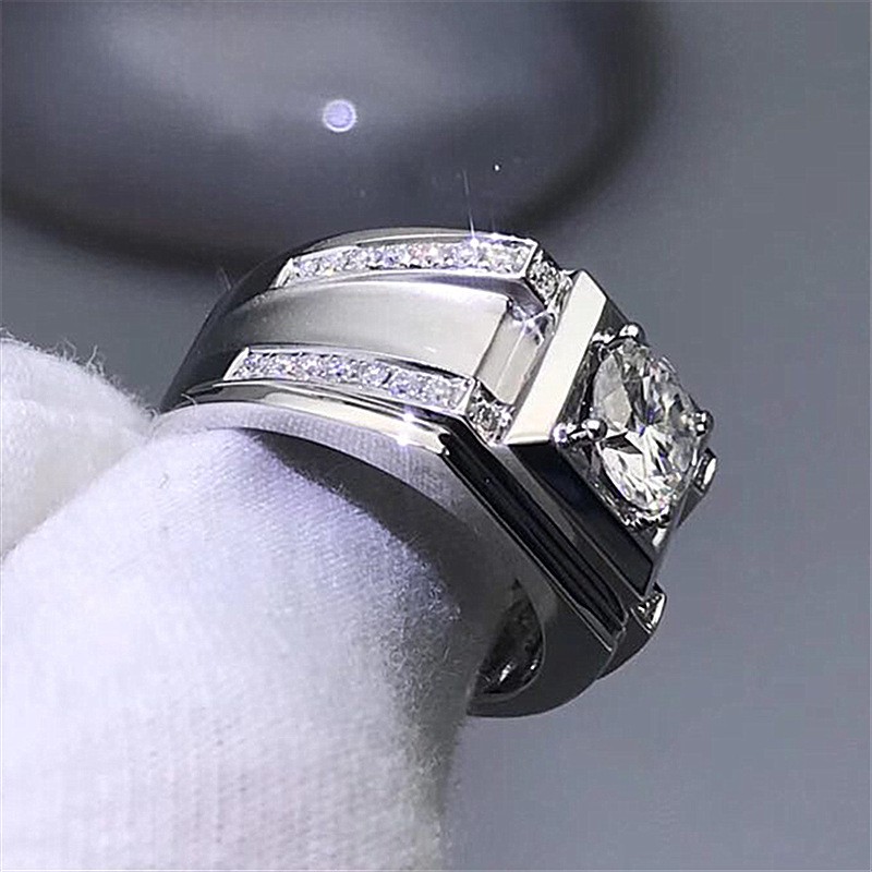 Nhẫn đính hôn kim cương vàng trắng phong cách sang trọng thời trang nam