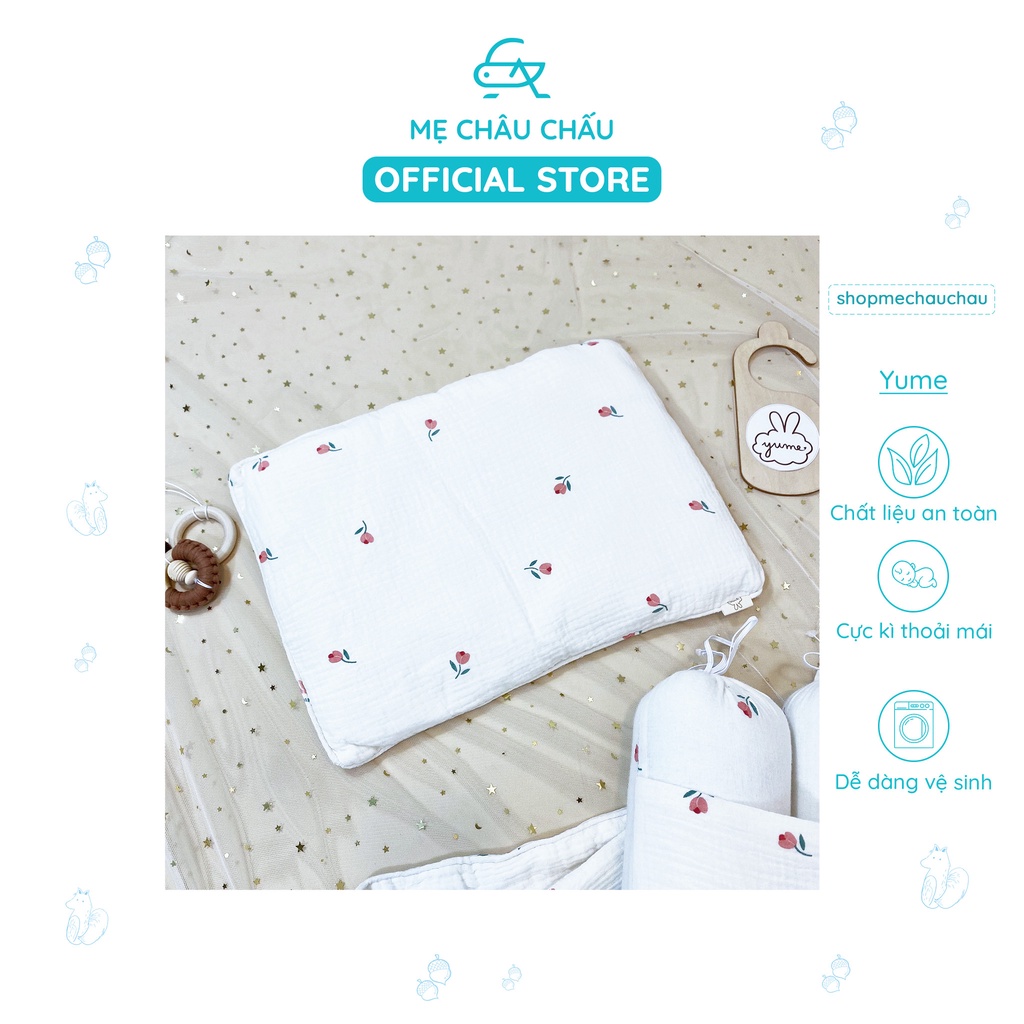 [Đủ Mẫu] Gối Xô Muslin Organic Yume Kích Thước 30*40cm (Dùng được cho bé từ 2 tháng)