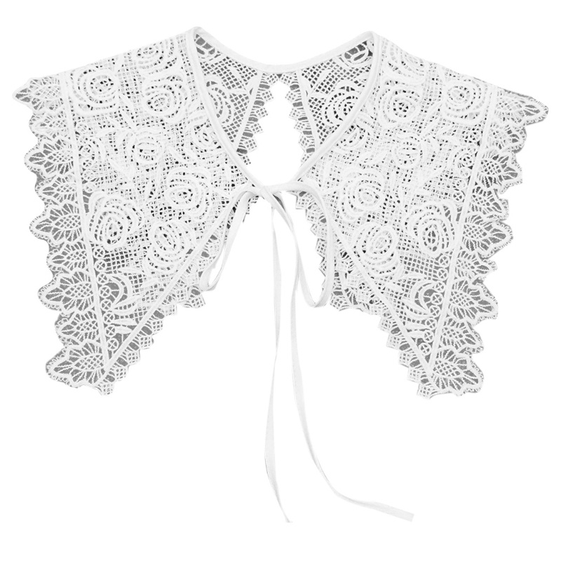 Khăn Choàng Cổ Giả Sợi Sữa Thêu Hoa Hồng Rỗng Buộc Dây Có Thể Tháo Rời Cho Nữ