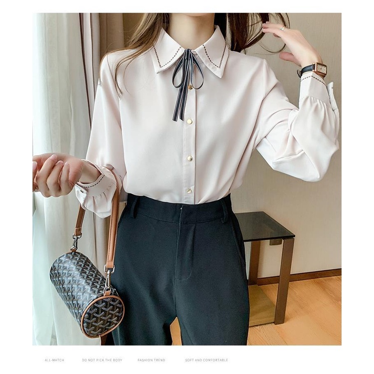 Áo Sơ Mi Chiffon Tay Dài Màu Trơn Phong Cách Thời Trang Mùa Thu Mới Dành Cho Nữ