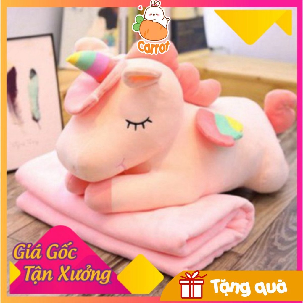 [Freeship 50k] Gối Gấu bông ngựa Pony một sừng có kèm chăn 2in1 chất vải miniso