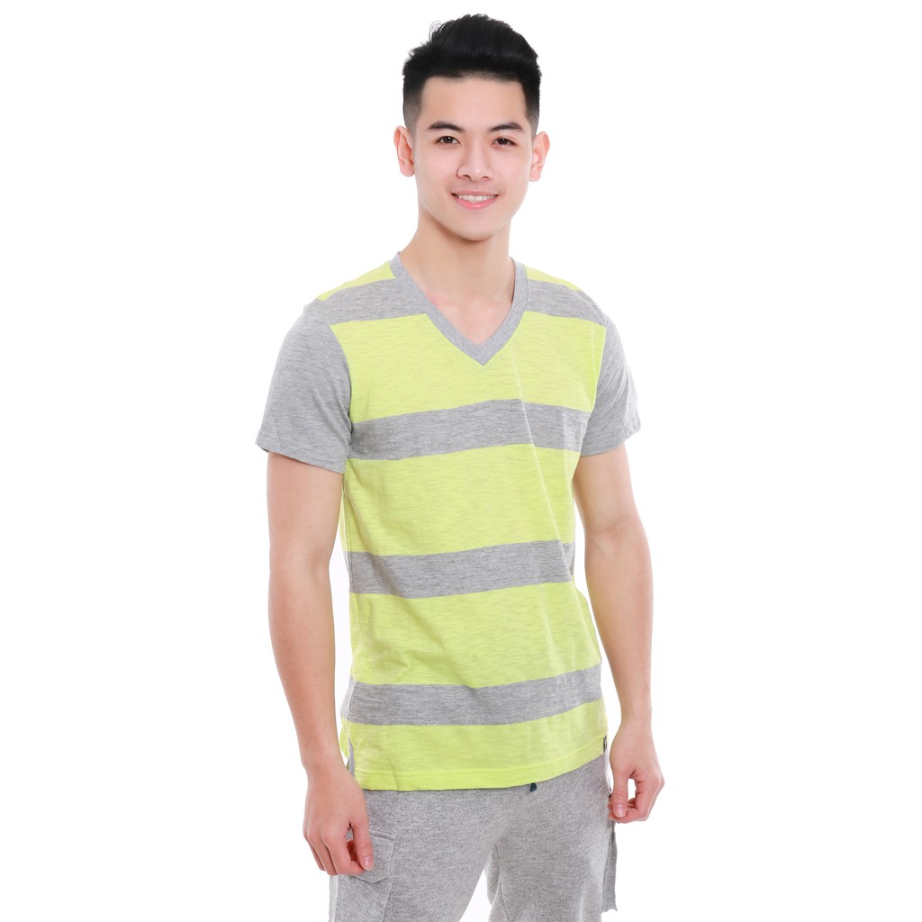 Áo cộc nam cổ tim tay ngắn Narsis D5031 màu kẻ vàng ghi