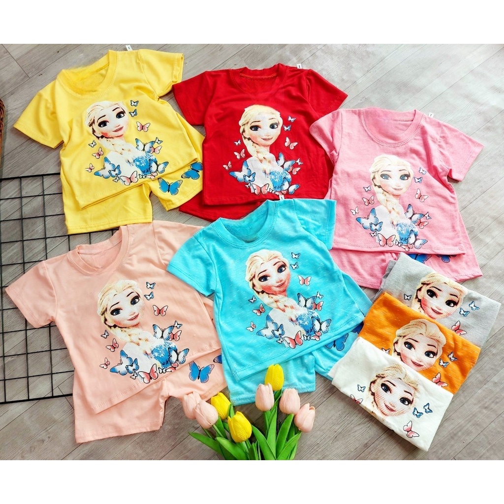 Bộ cộc tay Cotton in hình Elsa cho bé gái (9-19kg)