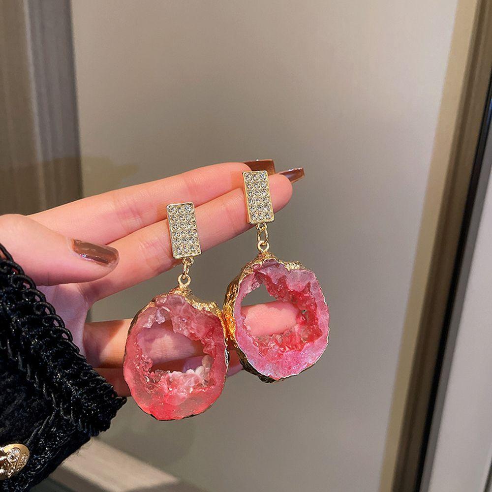 Nhựa Resin VANES1|Bông Tai Hình Giọt Nước Màu Hồng Ngọt Ngào|Khuyên Tai Dáng Dài Phong Cách Hàn Quốc Cho Nữ