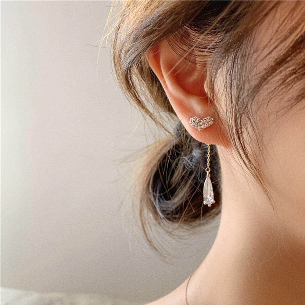 Đôi Bông Tai Dáng Dài Hình Trái Tim Đính Đá Thời Trang Cho Nữ