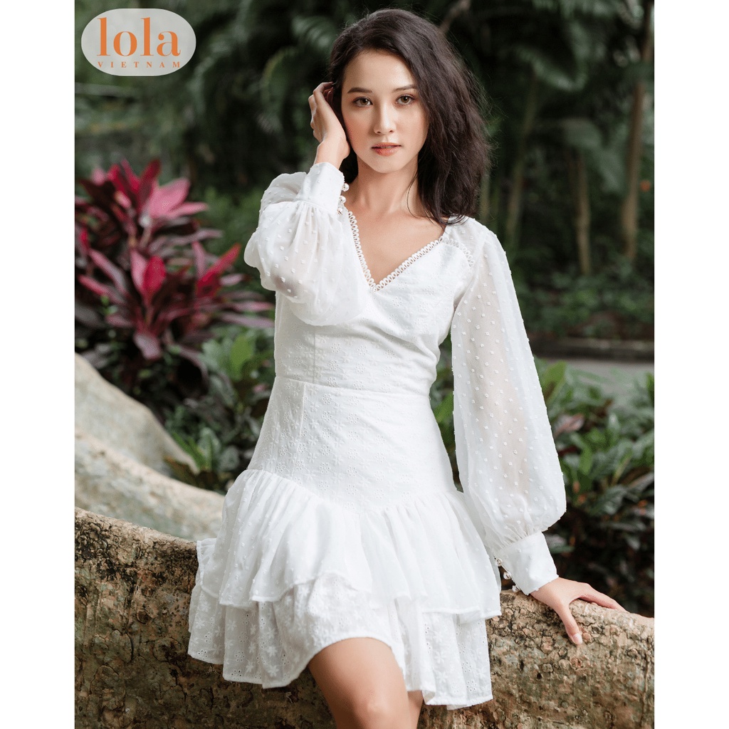Đầm Trắng Tiểu Thư LOLA VIETNAM Tay Dài Thiết Kế Váy Nữ Xòe Sang Trọng Dự Tiệc Tầng Phồng DA12