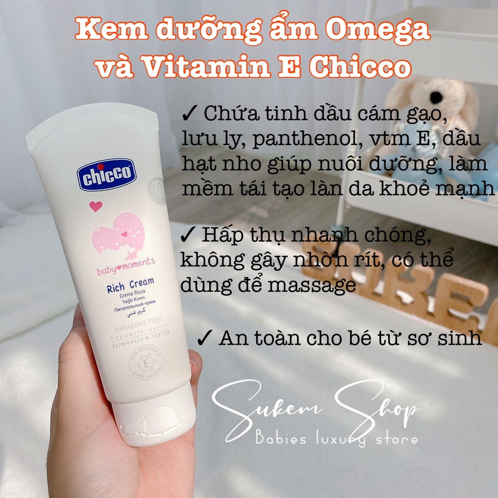 Kem dưỡng ẩm chứ Omega và Vitamin E Chicco 100ml
