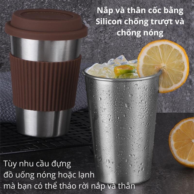 Ly Inox SOIKA SC02 Dung Tích 500ml Có Miếng Lót Cầm Tay Chống Nóng Lạnh