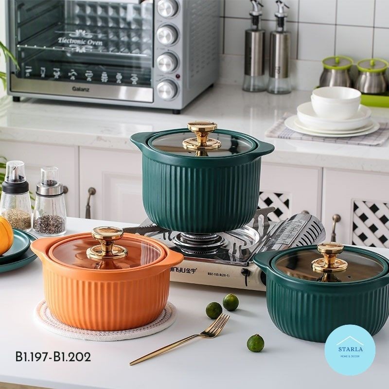 Nồi gốm sứ cao cấp kho cá kho thịt nắp thủy tinh