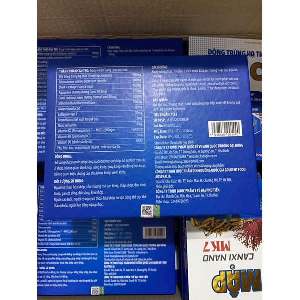 Viên uống Đông trùng hạ thảo Sụn cá mập Canxi nano MK7 - Hộp 2 lọ cao cấp x 30 viên