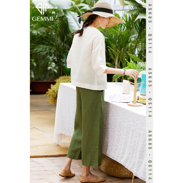 Áo sơ mi nữ thiết kế tay lỡ linen Gemmi fashion, AS685