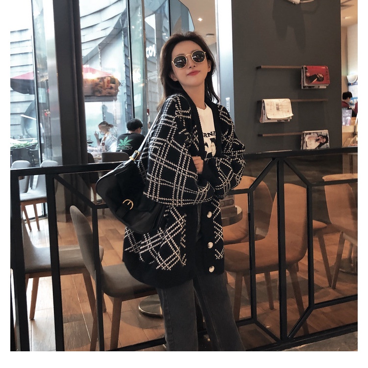 Áo Khoác Cardigan Dệt Kim Mỏng Tay Dài Dáng Rộng Màu Đen Thời Trang Xuân Thu