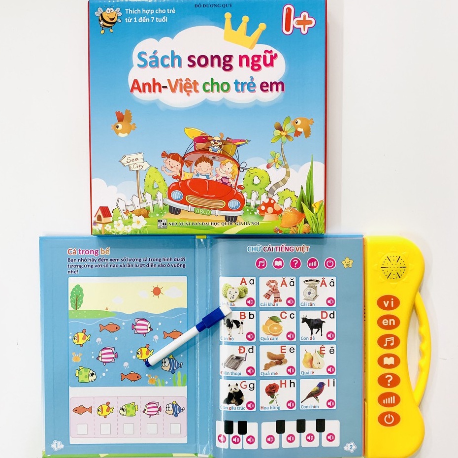 Sách Quý Song Ngữ, Sách Nói Điện Tử Tặng Kèm Bút Xoá Được Cho Bé- Đồ chơi thông minh