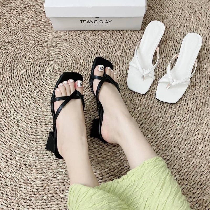 [Rẻ vô đối] Dép guốc quai mảnh kẹp ngón Mã 2 gót vuông 4p siêu đẹp