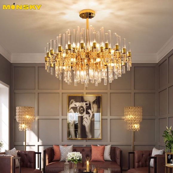 Đèn chùm MONSKY MARKE pha lê cao cấp trang trí nội thất hiện đại [ẢNH VIDEO THẬT 100%