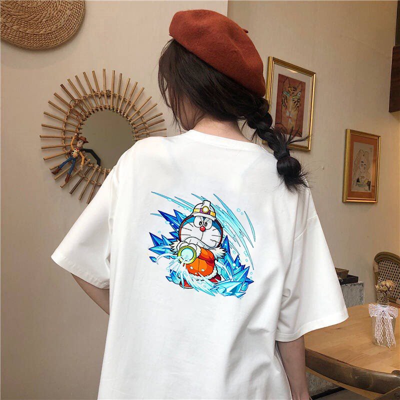 Áo thun tay lỡ nữ form rộng mèo máy dễ thương form rộng vải dày mịn 2020T1808