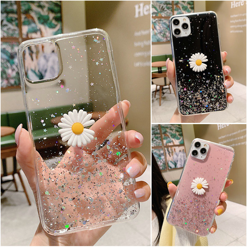 Ốp Lưng Dẻo Họa Tiết Hoa Cúc Lấp Lánh Cho Realme C11 C2 C1 3 5 5i 5s C3 6 6i 7 Pro 7i Oppo A1K A52 A53 A92 A93 A5 A9 A31 A3S C12 C15 C17