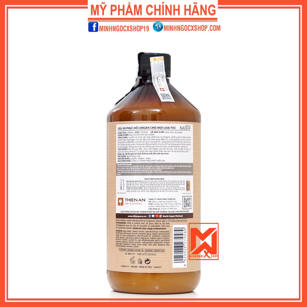 Dầu xả phục hồi cho mọi loại tóc NASHI ARGAN CLASSIC 1000ml chính hãng