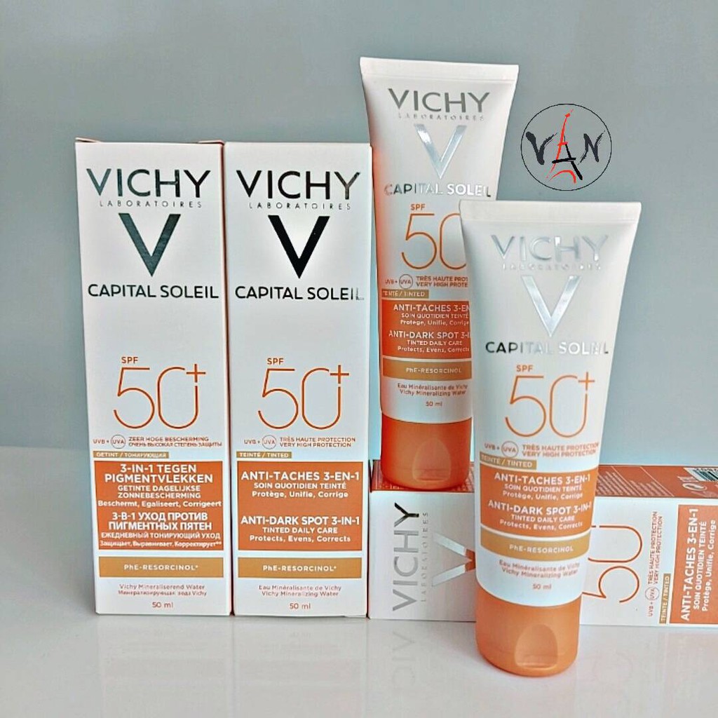 Kem chống nắng Vichy có màu che khuyết điểm giảm thâm nám và dưỡng da SPF 50+ PA++  Ideal Soleil Anti-Dark Spots 50ml