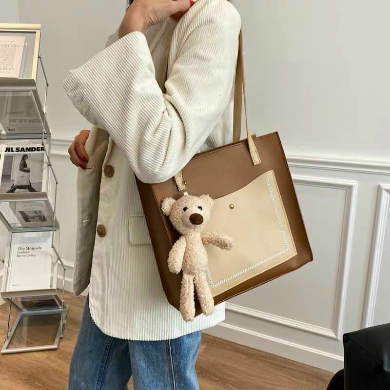 Túi Tote Kèm Gấu Dễ Thương, Túi Công Sở Nữ Phong Cách Hàn Quốc