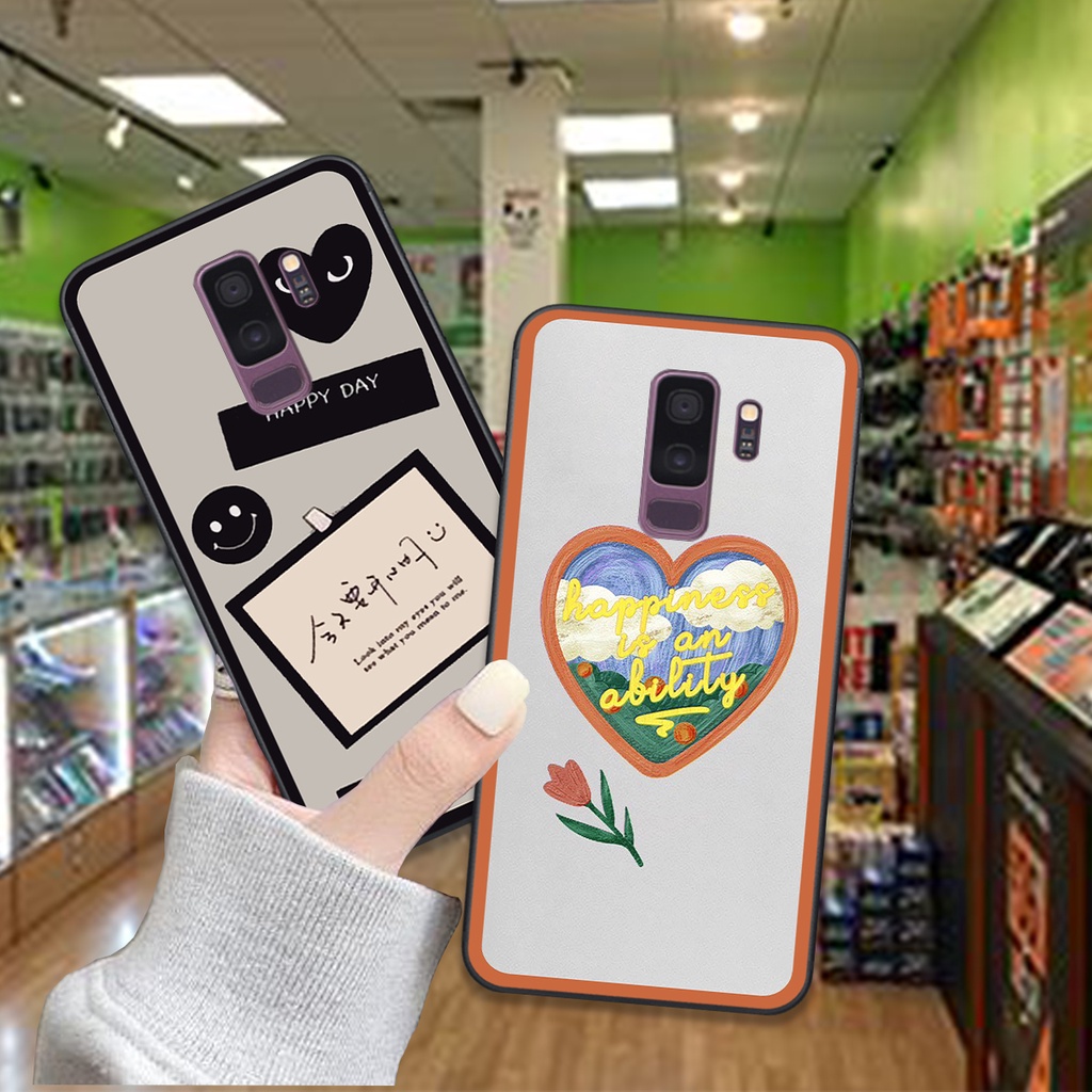 Ốp Samsung S9 / S9 Plus / S9+ bộ hình caro trái tim đen trắng hồng bong bóng dễ thương