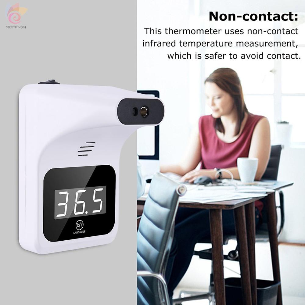 ET Wall Mounted Non-contact Infrared Forehead Thermometer 8 Languages Voice Broadcast Auto Measuring Thermometers High Temperature Alarm Wall Hanging or Tripod Support ℃/ ℉ for Offices Schools Restuarants Shops Factories