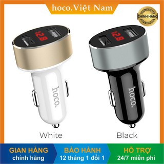Tẩu sạc nhanh điện thoại trên ô tô chính hãng hoco z26 vỏ nhôm cao cấp | màn led | 2 cổng usb