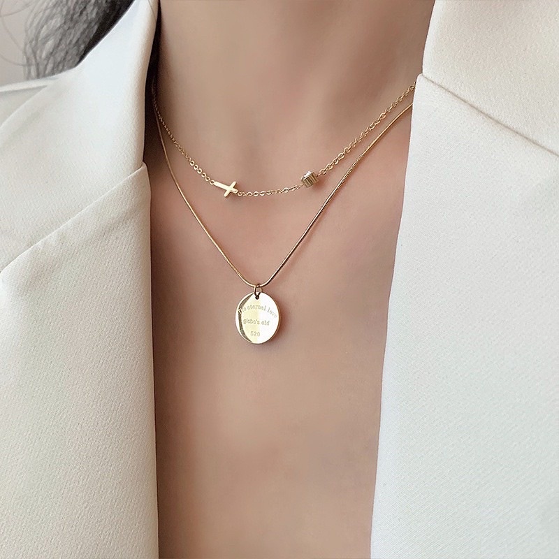 Vòng Cổ 2 Tầng Mặt Tròn Layer, Dây Chuyền Hợp Kim Mạ Vàng 925 Không Gỉ  - Phụ Kiện Xinh Bonnies Accessories