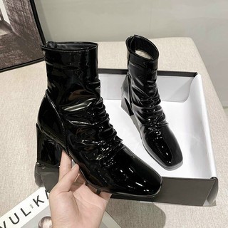 Boot nhăn bóng cao gót vát fullbox