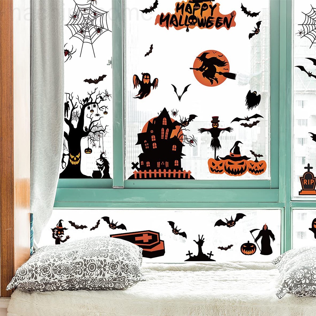 Set 8 tấm decal dán cửa kính trang trí tiệc Halloween tháo được
