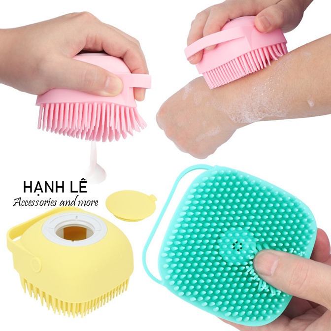 Cọ tắm Massage Silicon có khay chứa sữa tắm dầu tắm tiện lợi giúp tẩy tế bào chết và thư giãn trong lúc tắm