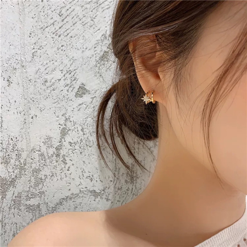 Khuyên Tai Hai Lớp Đính Đá Hình Ngôi Sao Tám Lá Thời Trang Hàn Quốc Cá Tính Dành Cho Bạn Nữ