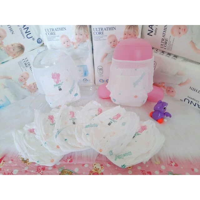 Bỉm tã quần, dán Nanu cao cấp siêu thấm chống hăm cho bé 1 bịch 50 miếng S/M/L/XL/XXL/XXXL, hàng công ty nhập khẩu