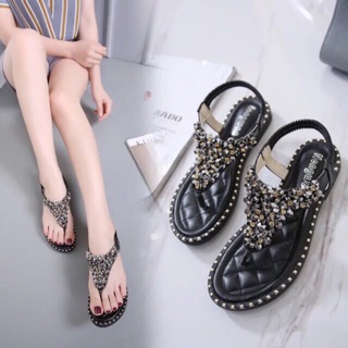 Sandal xỏ ngón quai hậu đính đá siêu xinh 2018