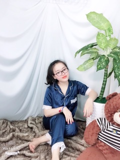 Pizama phi lụa ren tay ngắn quần dài