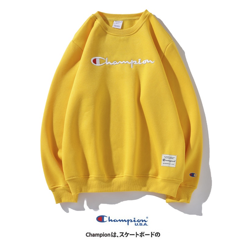 Áo sweatshirt unisex thể thao chui đầu vải cotton phối nhung trang trí chữ CHAMPION cho các cặp đôi nam và nữ | BigBuy360 - bigbuy360.vn