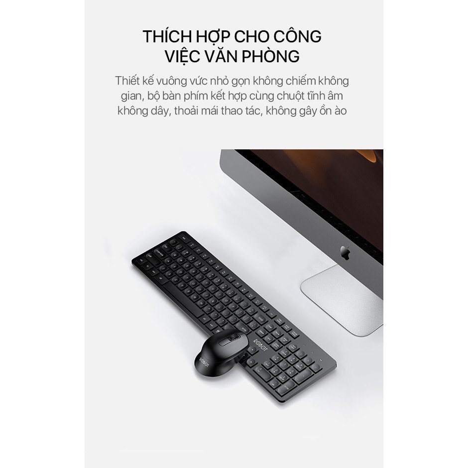 Combo Bàn phím cơ và chuột quang không dây ROBOT KM4000_ Chuột Tĩnh Âm kết nối không dây 20 mét độ phân giải 1600DPI