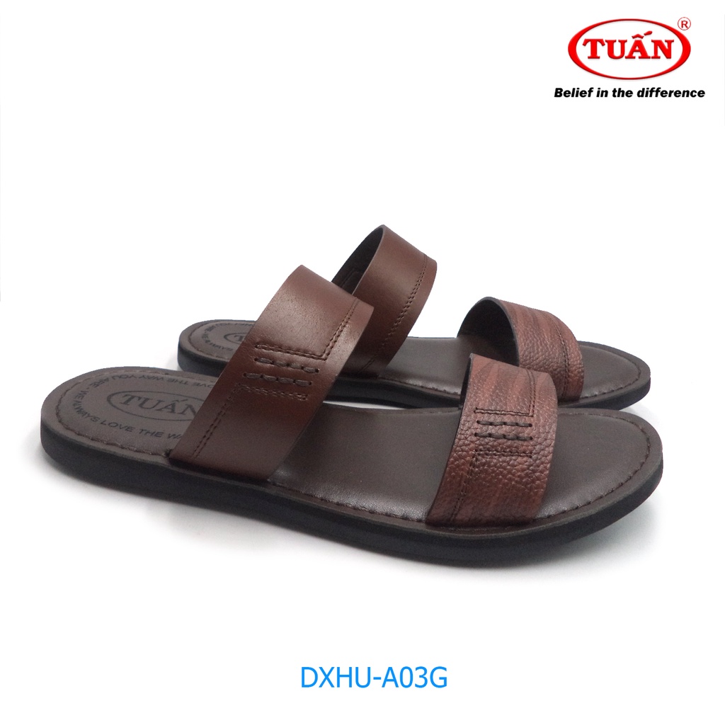 Dép nam da hai quai ngang thương hiệu Tuấn DXHU-03G