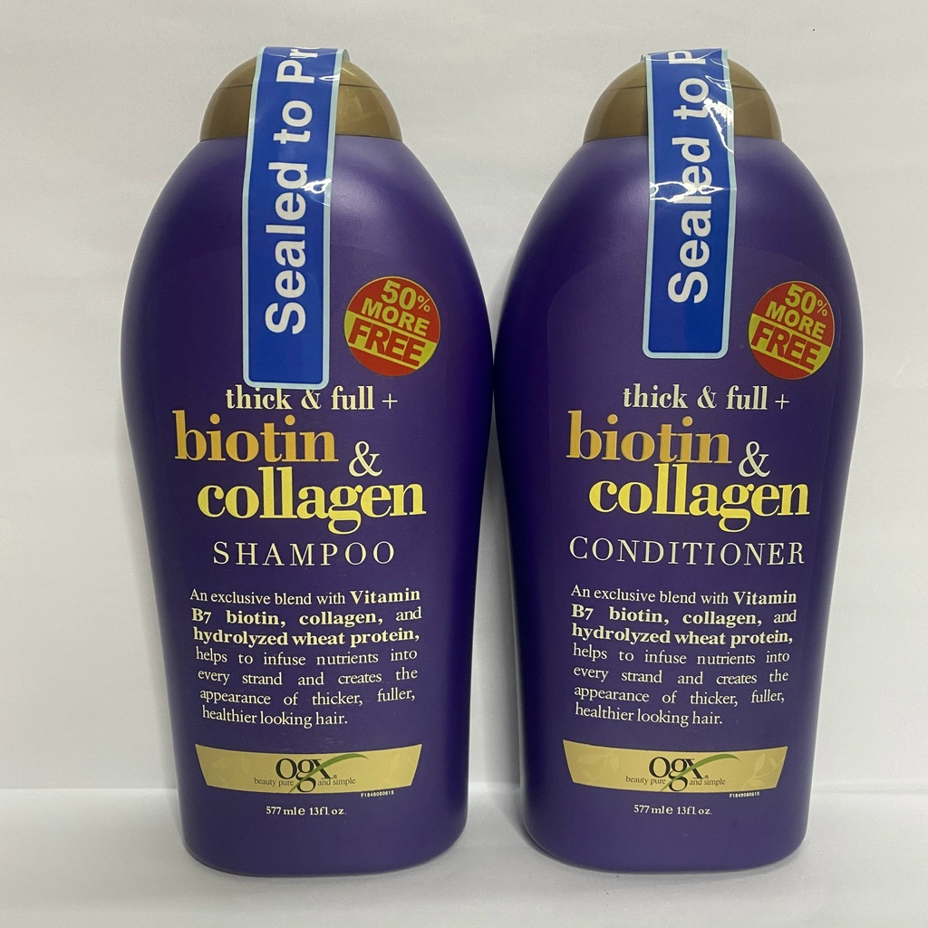 Dầu Gội Biotin Tím Samia Bộ Dầu Gội Xả 577ml Biotin Collagen Ogx Giúp Tăng Dưỡng Chất Thấm Sâu Phục Hồi Bên Trong Tóc