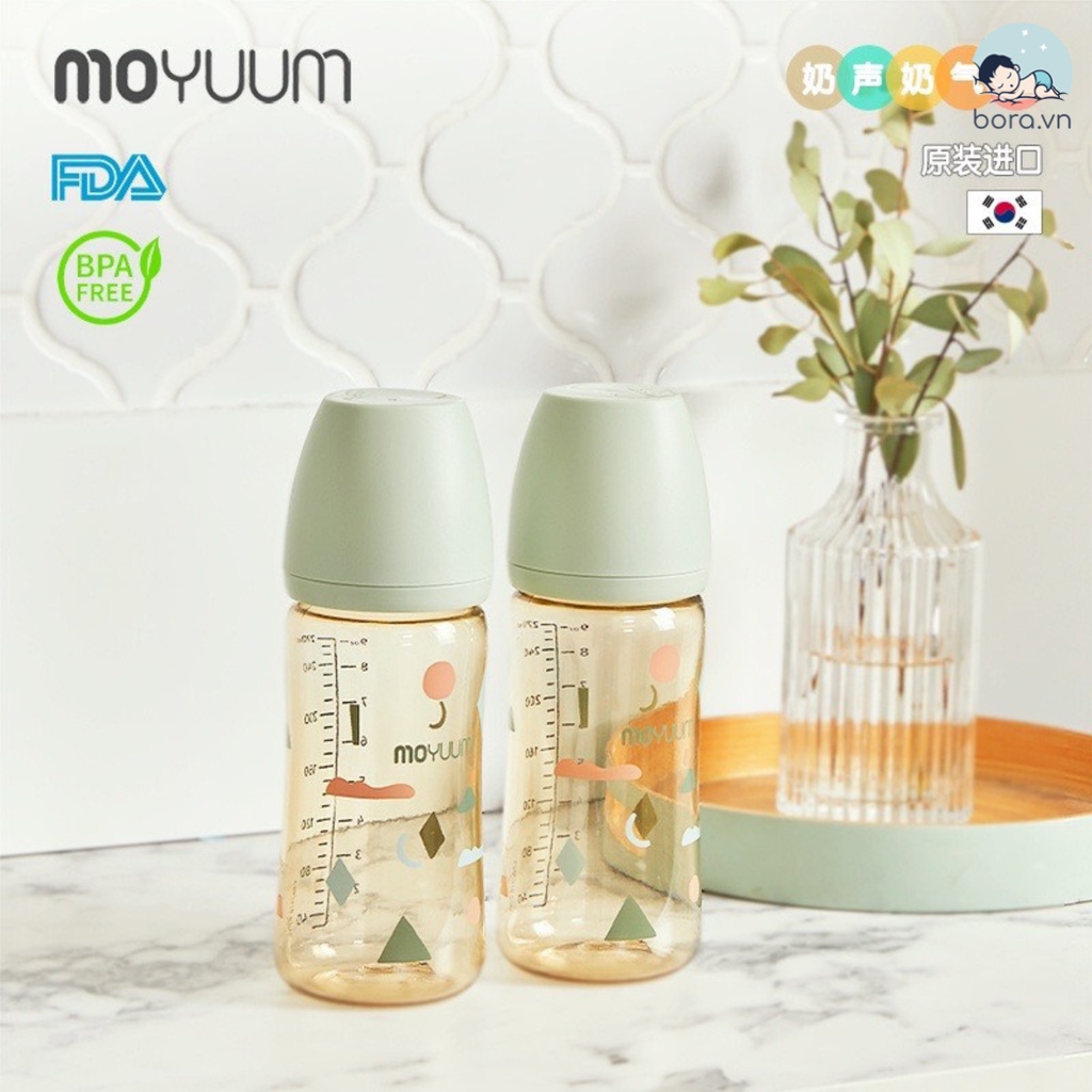 Bình sữa Moyuum Hàn Quốc họa tiết 170ml 270ml [Được chọn núm 1 - 4][Cam kết chính hãng]