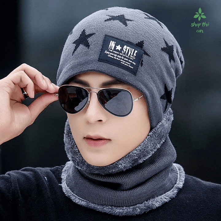 Set mũ len kèm khăn hình sao cho nam nữ (bên em bán loại to dày không bán loại mỏng